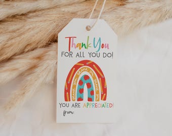 Rainbow Teacher Thank You Gift Tags: Appreciation Printable (PDF)