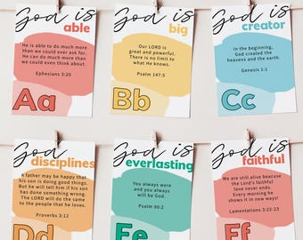 Christian ABC Scripture Cards: Attributes of God Flashcards (Digital Download)