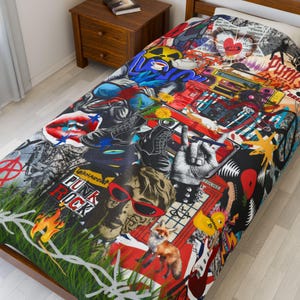 Punk Rock Vibe Velveteen Plush Blanket - Cozy Throw for Music Lovers, Gift for Teens, Unique Home Decor, Rock Band Fan Blanket, Soft Plush