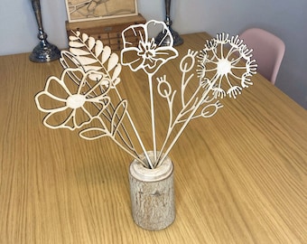 Filigree wooden flowers made of 1 mm plywood - decorative flowers with vase