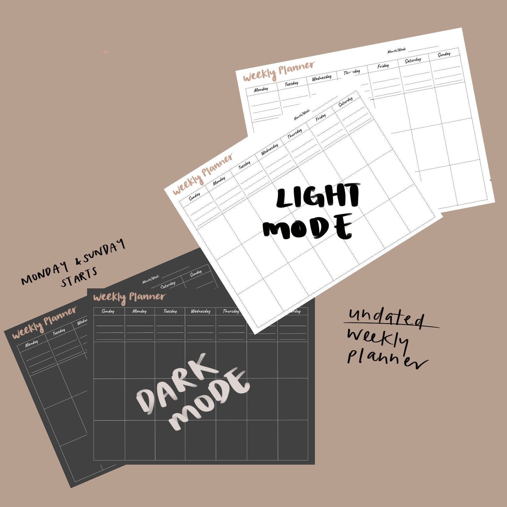 UNDATED Dark Mode Digital Weekly Planner Template/printables (MON/SUN ...