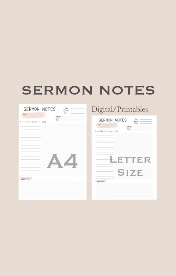 Sermon Notes Digital Template/printable PDF A4&amp;letter Size | Etsy