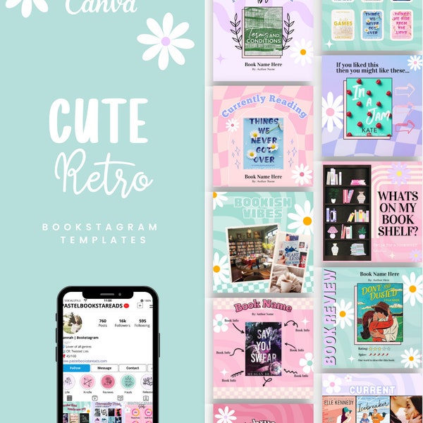 Bookstagram Canva Templates, Instagram Template Bundle, Pink Purple Editable posts for Bookstagram, pastel bookish templates, story, posts