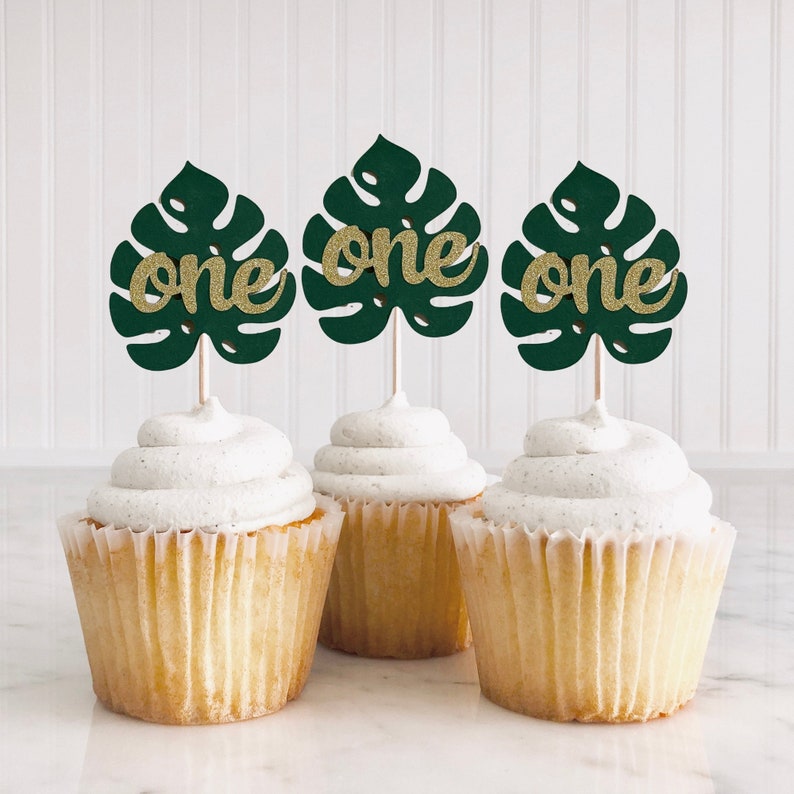 Jungle Leaf Cupcake Toppers X12 Wild One First Birthday 1st Etsy UK