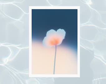 Ethereal Flower Art Print | Blue Peach Gradient, Minimalist Modern | Digital Download