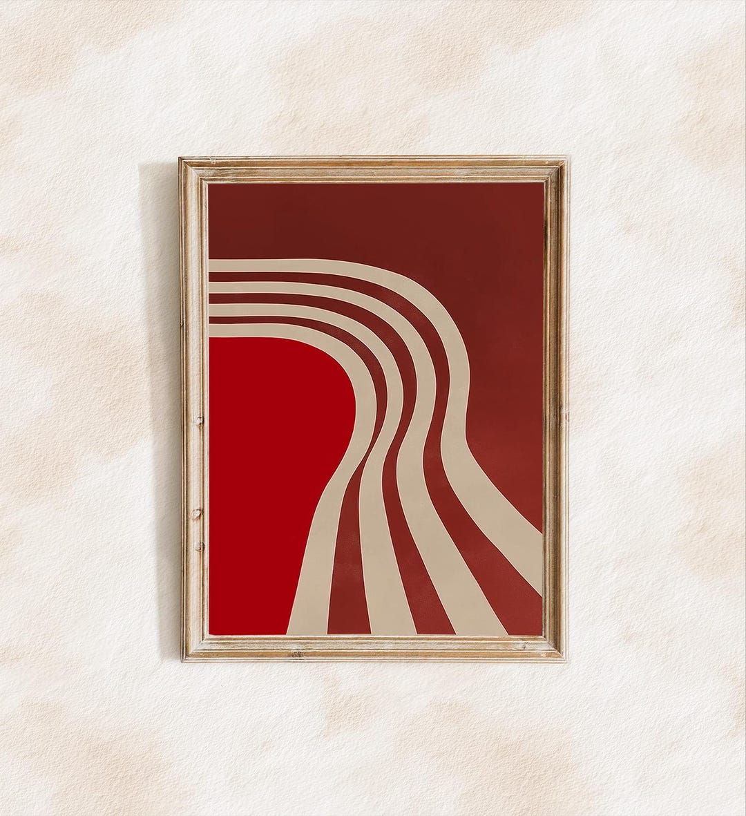 Red Abstract Art Print | Mid Century Modern Wavy Lines | Digital ...