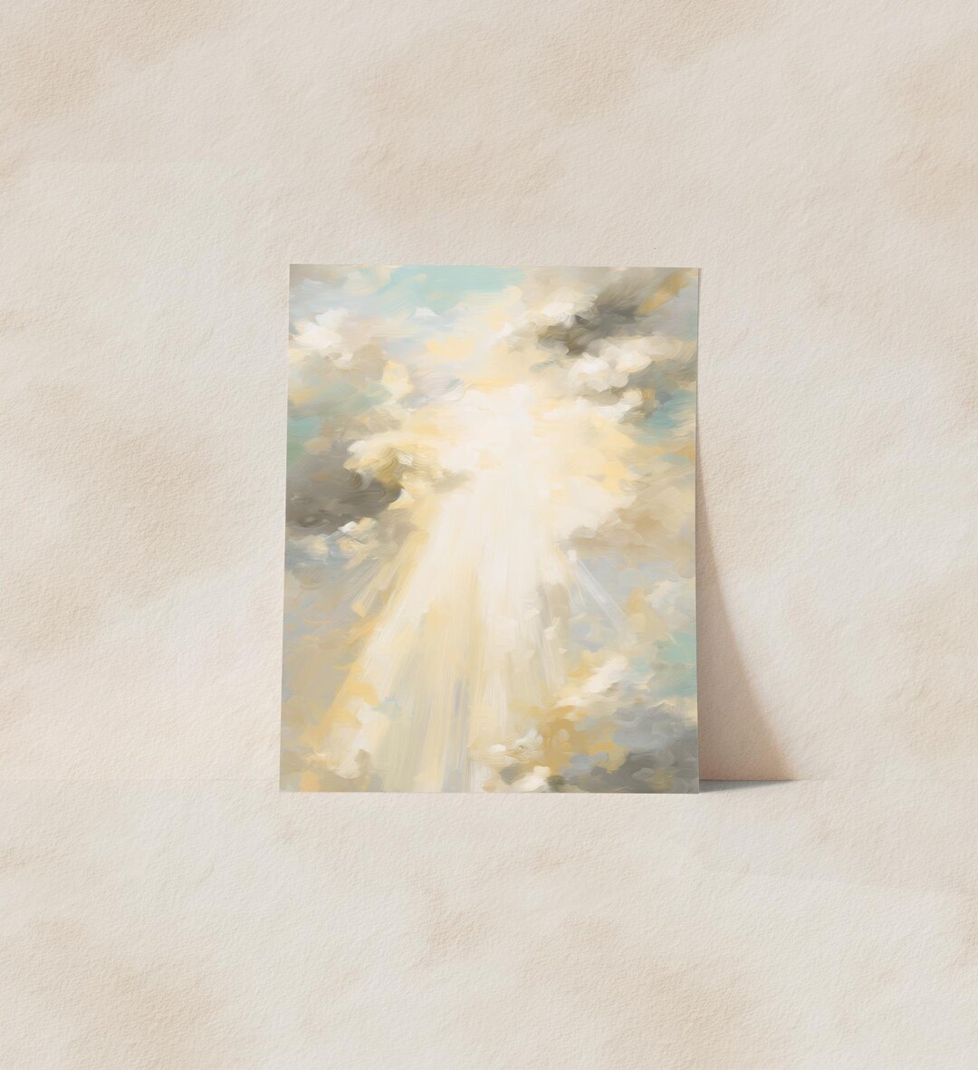 Heavenly Sky Oil Painting, Spiritual Sun Rays Wall Art, Christian Cloud ...