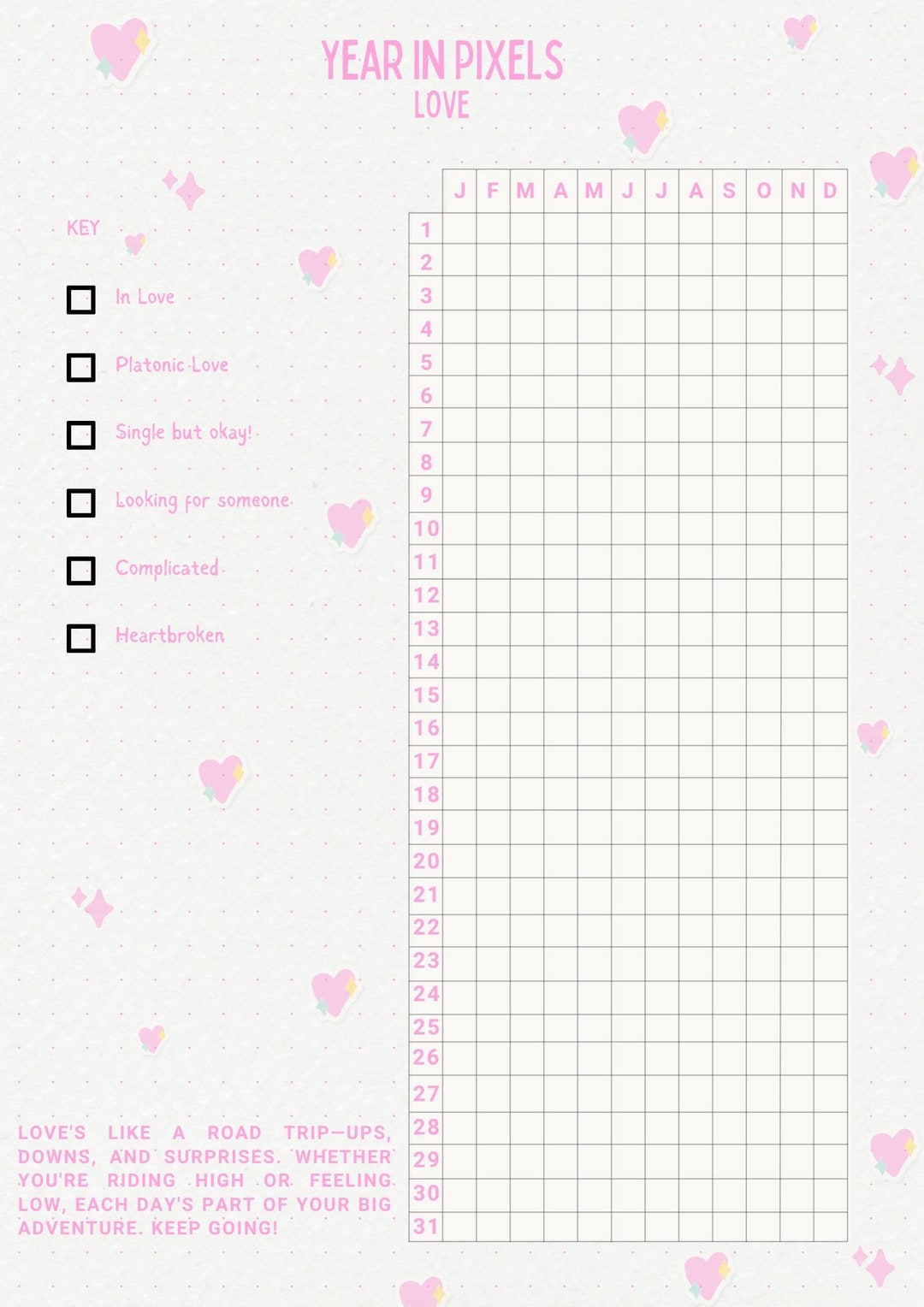 A Year in Pixels Love Printable Yearly Mood Tracker, Year in Pixels ...