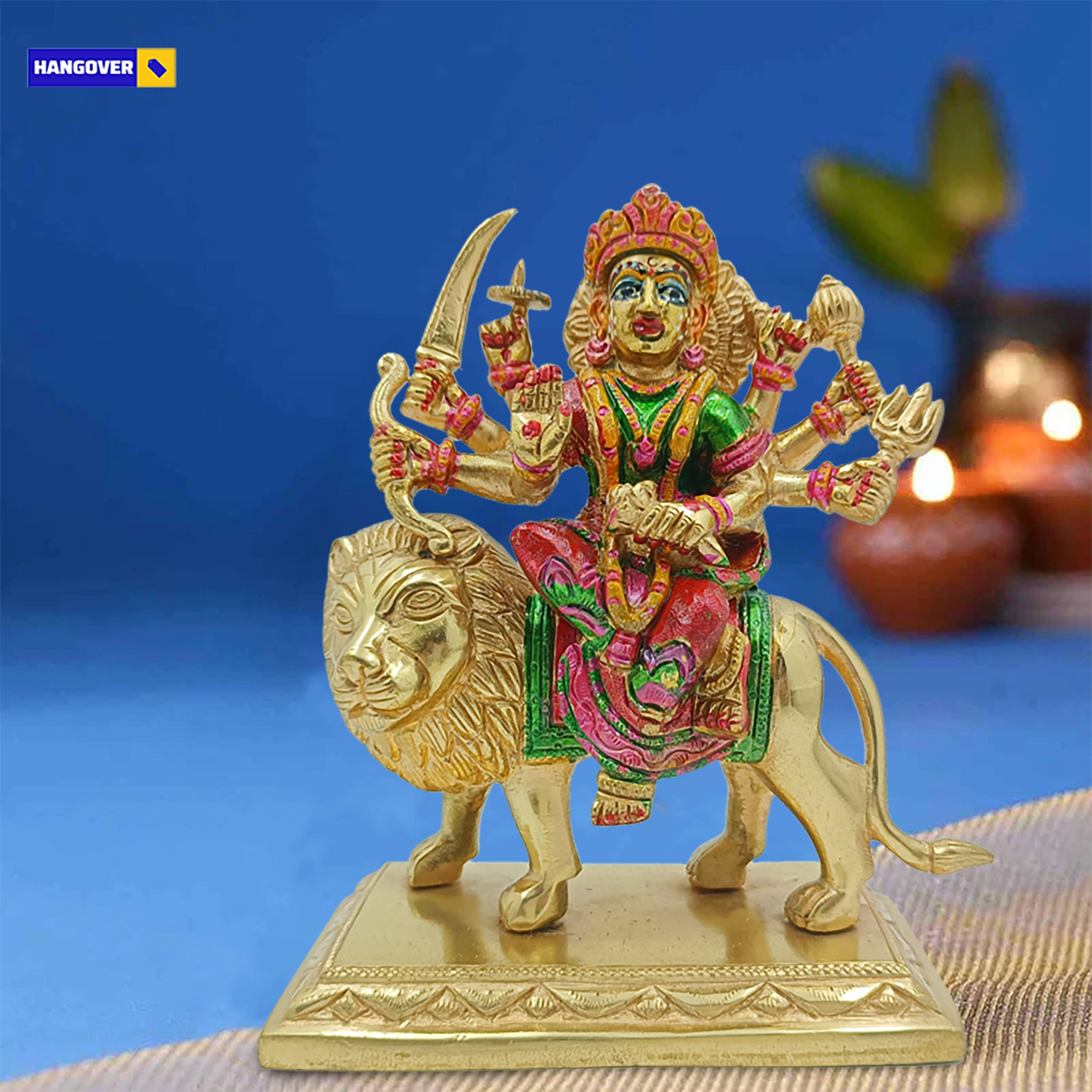 Brass Durga Statue, 18CM, Big Maa Durga With Inlay Work, Goddess Durga