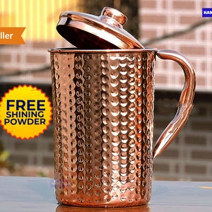 Pure Copper Jug and 4 Glass Set Ayurvedic Heath Benifit Free Pitambari Powder Pure Copper Jug and 4 Glass Set Ayurvedic Heath Benifit Free Pitambari Powder