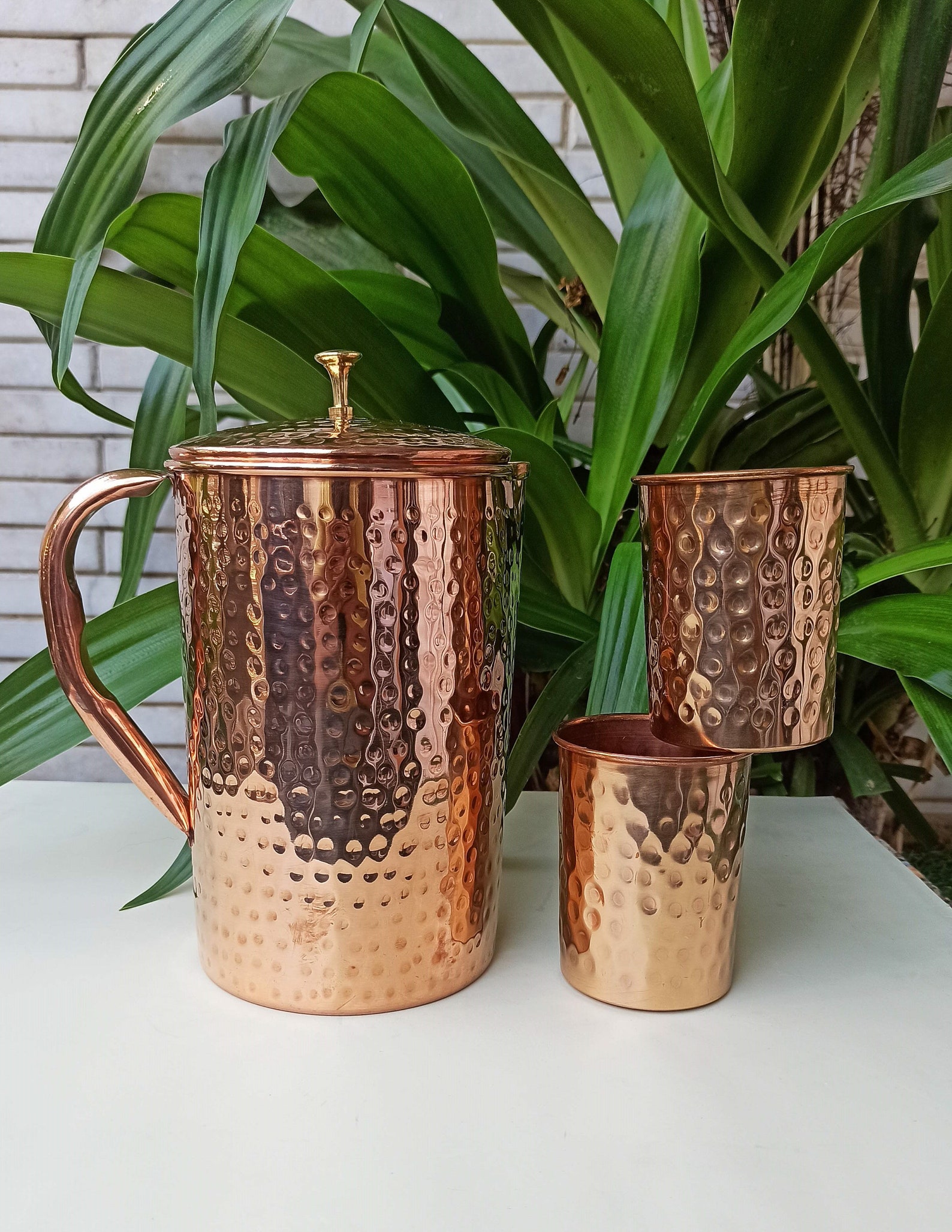 100 Pure Copper Jug Pitcher and Copper Tumbler Glass Set Etsy