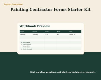 Painting Contractor Invoice Estimate Forms | Excel Client Intake Checklist | Service Business Starter Kit
