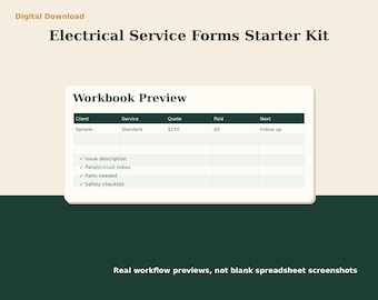 Electrical Service Invoice Estimate Forms | Excel Client Intake Checklist | Service Business Starter Kit