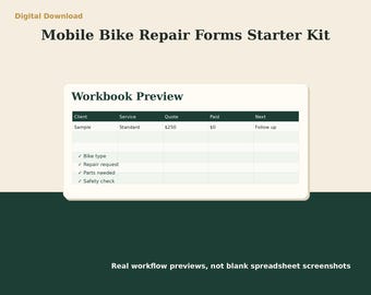 Mobile Bike Repair Invoice Estimate Forms | Excel Client Intake Checklist | Service Business Starter Kit