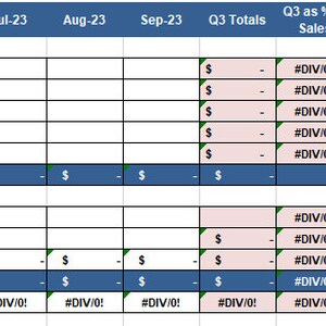 May include: A spreadsheet with a blue header row and a blue column on the left. The spreadsheet contains financial data for a business, including income, cost of goods sold, gross profit, and gross profit margin. The data is organized by month and quarter.