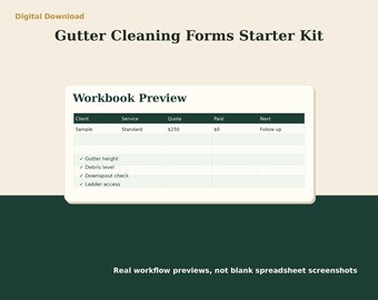 Gutter Cleaning Invoice Estimate Forms | Excel Client Intake Checklist | Service Business Starter Kit