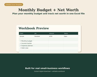 Monthly Budget Spreadsheet Excel | Net Worth Tracker Template | Personal Finance Planner Digital Download
