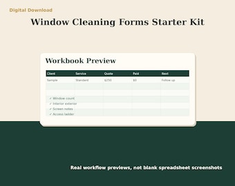 Window Cleaning Invoice & Estimate Excel Template | Client Intake Job Checklist Tracker | Solo Service Business Forms Starter Kit