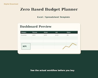 Zero Based Budget Excel Template | Monthly Budget Planner and Paycheck Spreadsheet