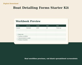 Boat Detailing Invoice Estimate Forms | Excel Client Intake Checklist | Service Business Starter Kit