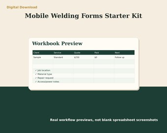 Mobile Welding forms starter kit | Invoice estimate client intake checklist Excel template