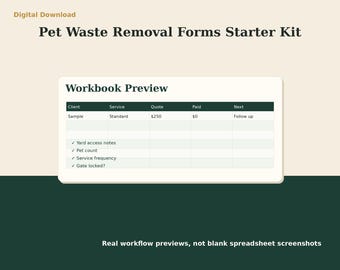 Pet Waste Removal Invoice Estimate Forms | Excel Client Intake Checklist | Service Business Starter Kit