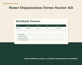 Home Organization forms starter kit | Invoice estimate client intake checklist Excel template