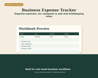 Business Expense Tracker Excel | Tax Planner Spreadsheet | Self Employed Bookkeeping Template