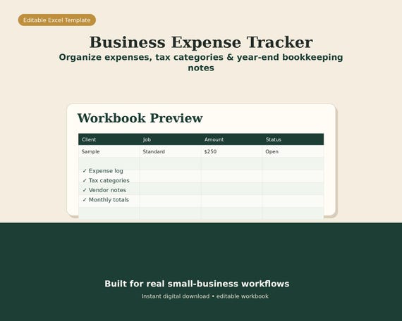 Business Expense Tracker Excel | Tax Planner Spreadsheet | Self Employed Bookkeeping Template