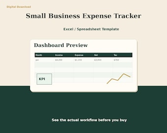 Small Business Expense Tracker Excel Template | Tax Organizer and Profit Loss Spreadsheet