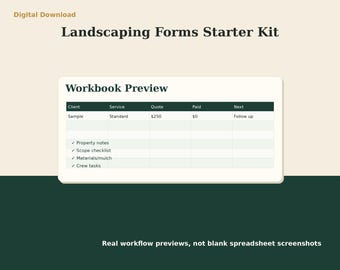 Landscaping Invoice Estimate Forms | Excel Client Intake Checklist | Service Business Starter Kit