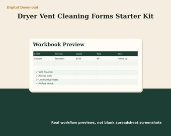 Dryer Vent Cleaning Invoice Estimate Forms | Excel Client Intake Checklist | Service Business Starter Kit