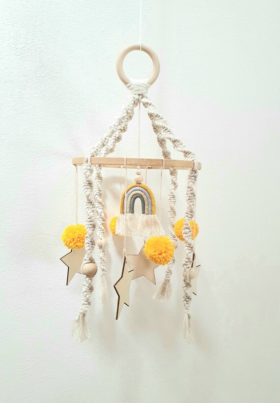 Mobile Macramé Rainbow Baby Gift Birth Yellow Etsy