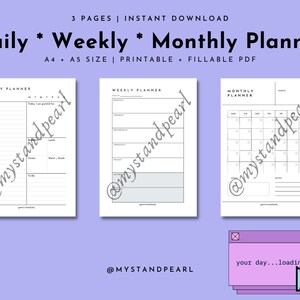 daily planner, weekly planner, monthly planner, printable planner, planner set, planner inserts, instant download, A4/A5, grimoire,  pdf
