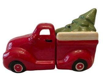 Rustic Christmas red truck salt and pepper