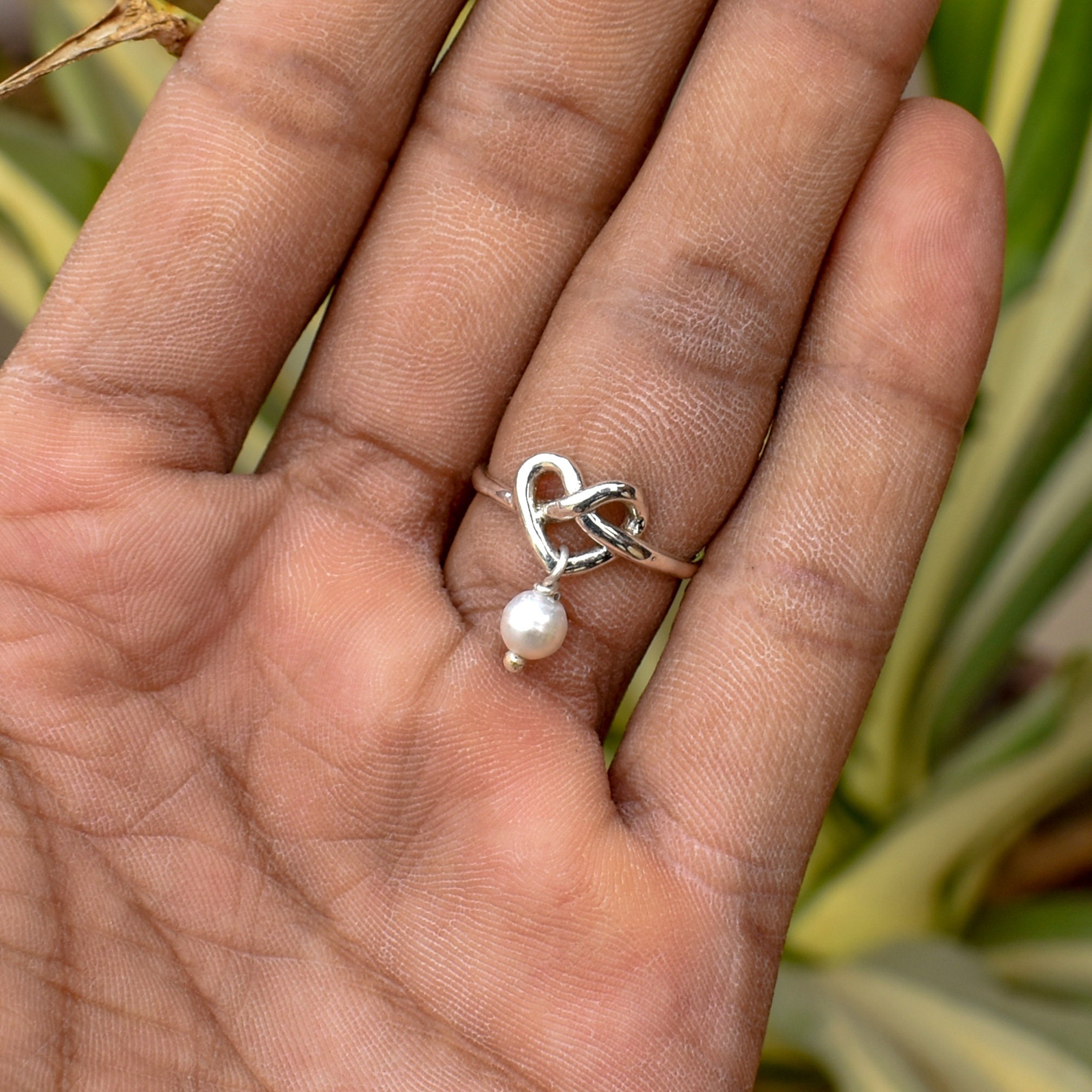 Pearl Ring Silver heart With Pearl Natural 925 Sterling Etsy