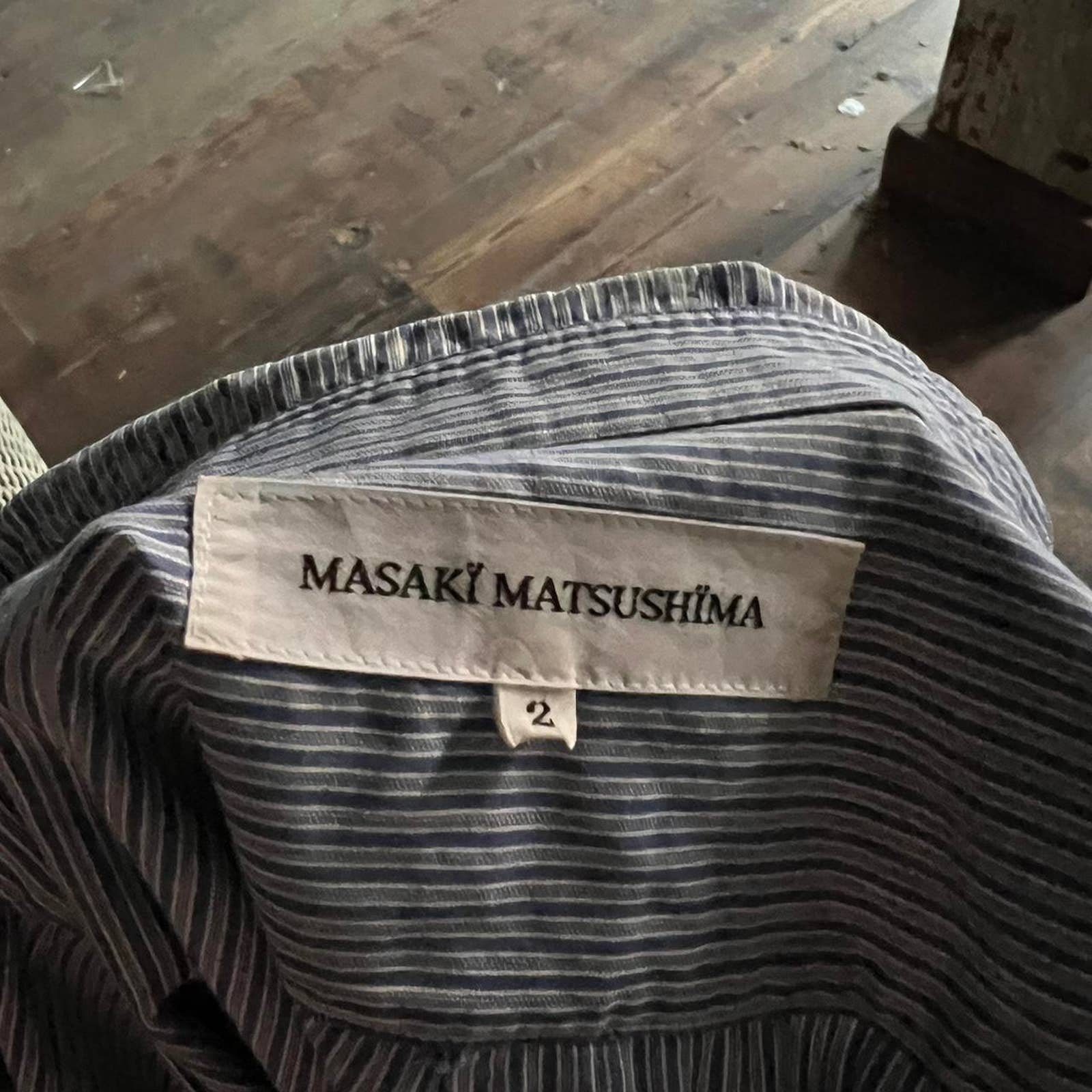 MASAKI MATSUSHIMA 90s Archive Blue and Grey Crackled Paint Shirt 
