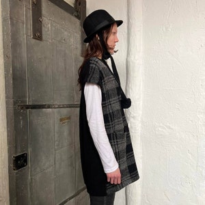 GOMME Black/Grey Fleece Check Tunic Smock Top image 2