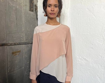 ANN VALERIE HASH Layered Coral Copper Pink & Cream White Long Sleeve