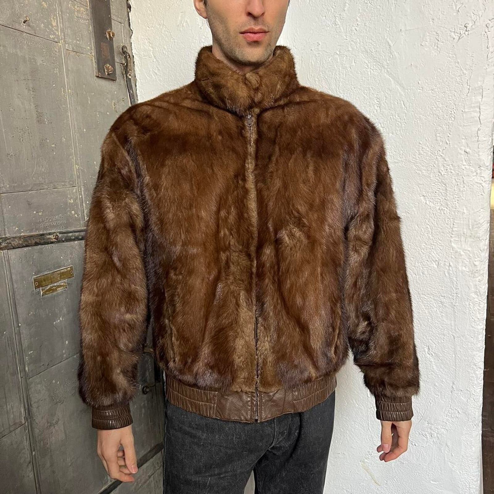 Mink and leather reversible cheap jacket