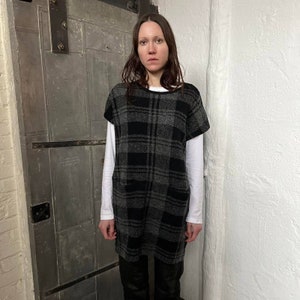 GOMME Black/Grey Fleece Check Tunic Smock Top image 1