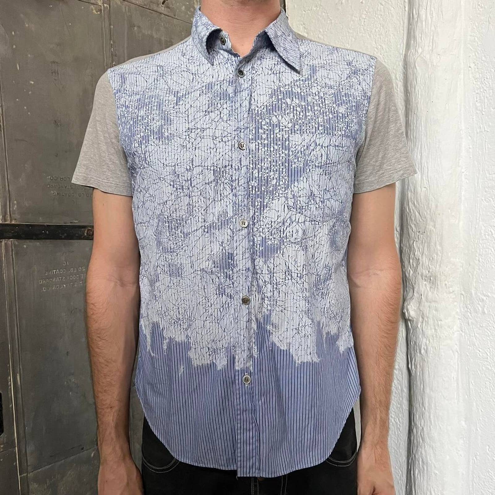 A*.様 MSAKI MATSUSHIMA PARIS design shirt MASAKI MATSUSHIMA 90s Archive Blue and Grey Crackled Paint