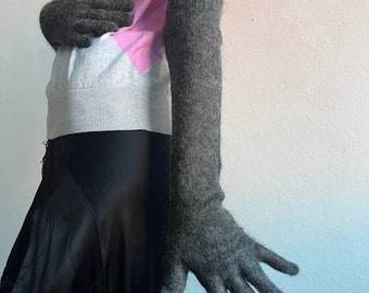 MIU MIU Dark Grey Mohair Long Gloves