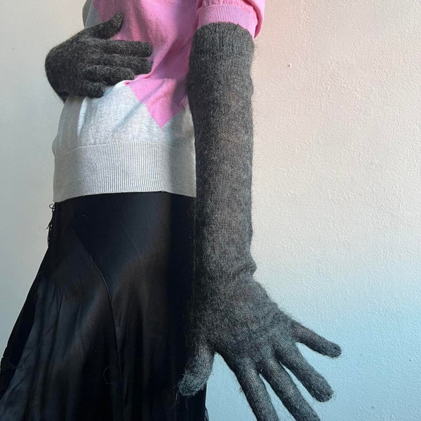 MIU MIU Dark Grey Mohair Long Gloves