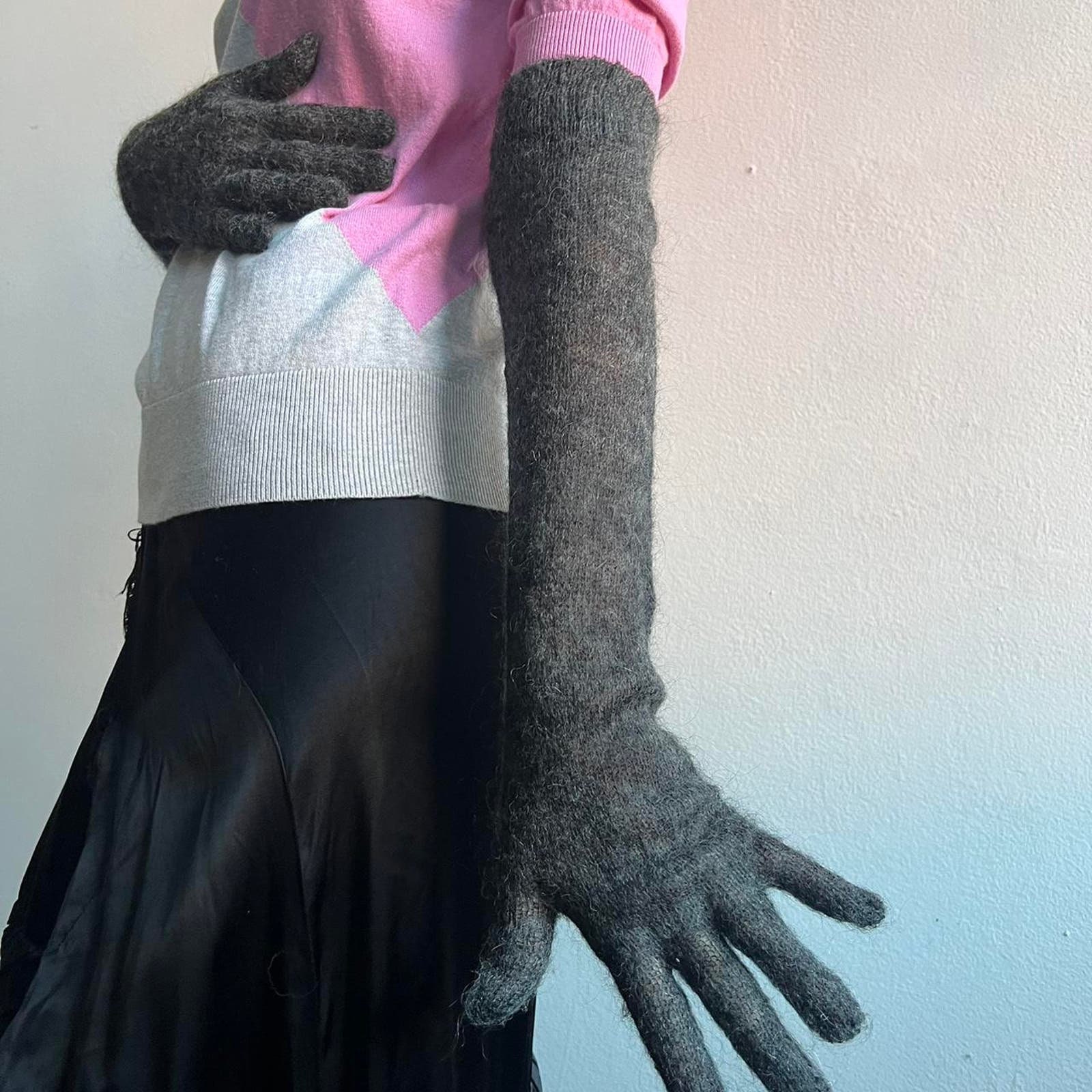 MIU MIU Grey Mohair Long Gloves - Etsy