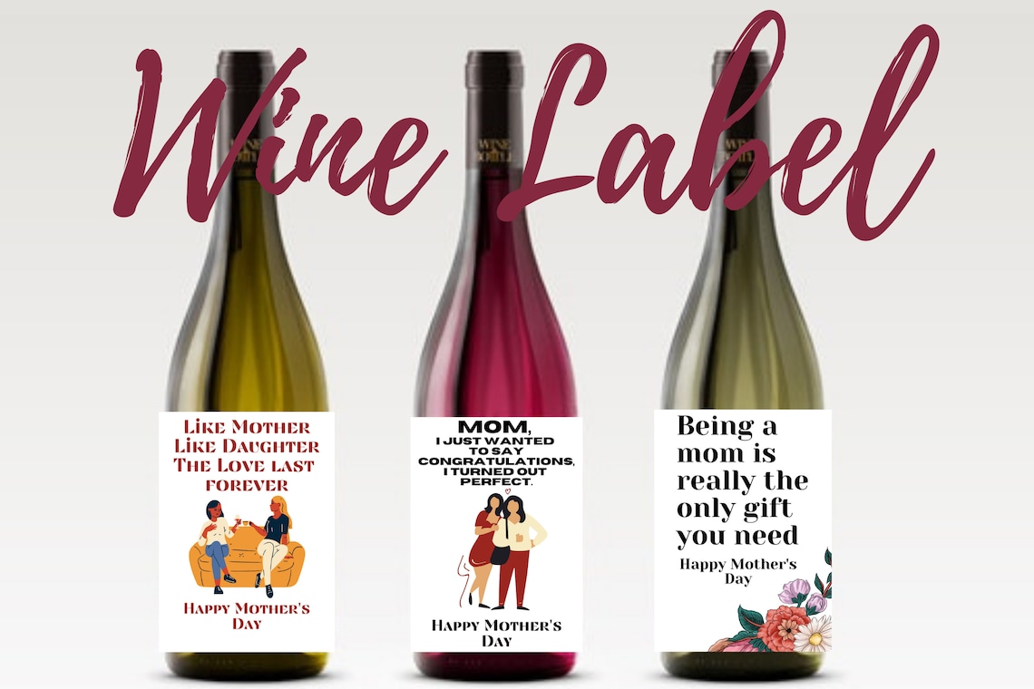 Mother's Day Wine Labels Set of 3 Funny Mother's Day Etsy