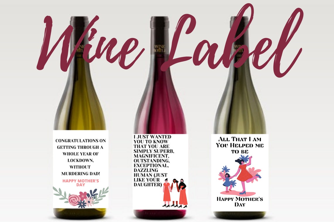 Mother's Day Wine Labels Set of 3 Funny Mother's Day Etsy