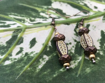 BOHO Style Brown and Gold Charm Earrings