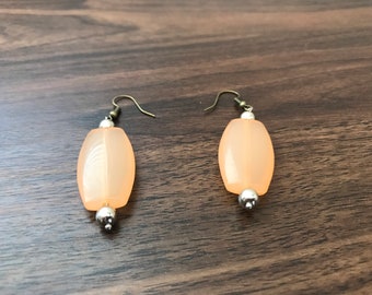 Handmade Peach and Silver Beaded Earrings