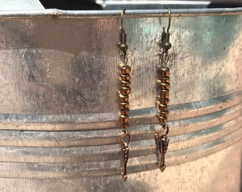 BOHO Style Bronze Beaded Arrow Earrings